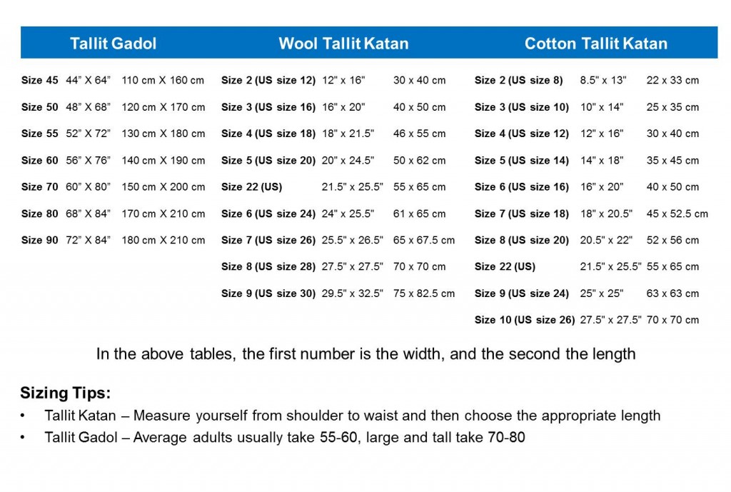 TallitSizeChart